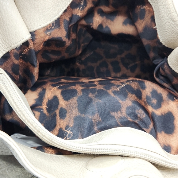 B Makowsky Silver Metallic Baby Blue Colorblock Leather Double Handle Shoulder B - Picture 7 of 16